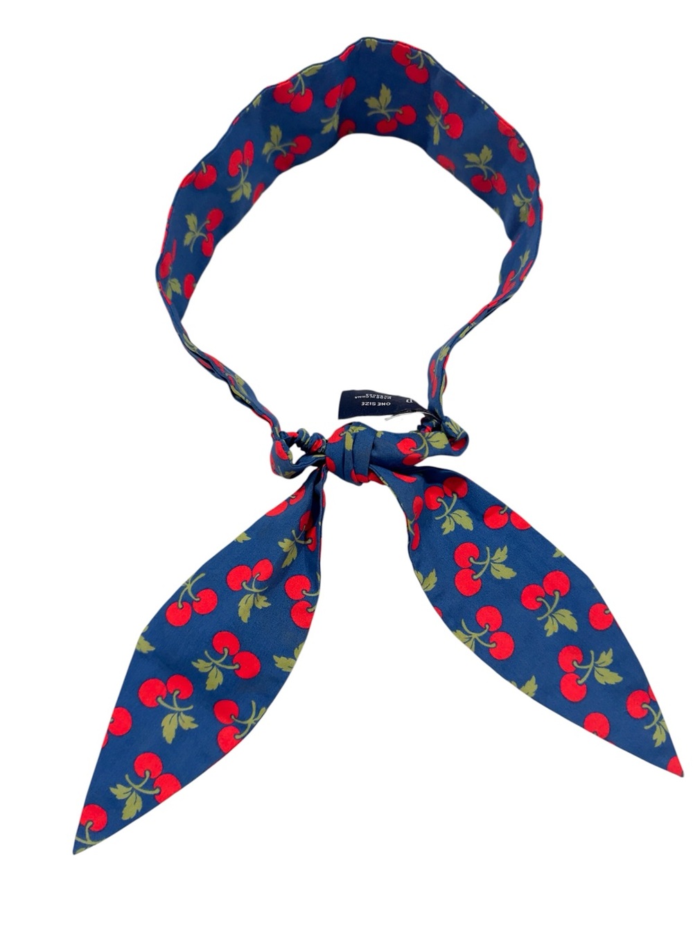 GAP Cherry Print Wire Tie Headband Blue Red 100% Cotton One Size Retro Pin Up
